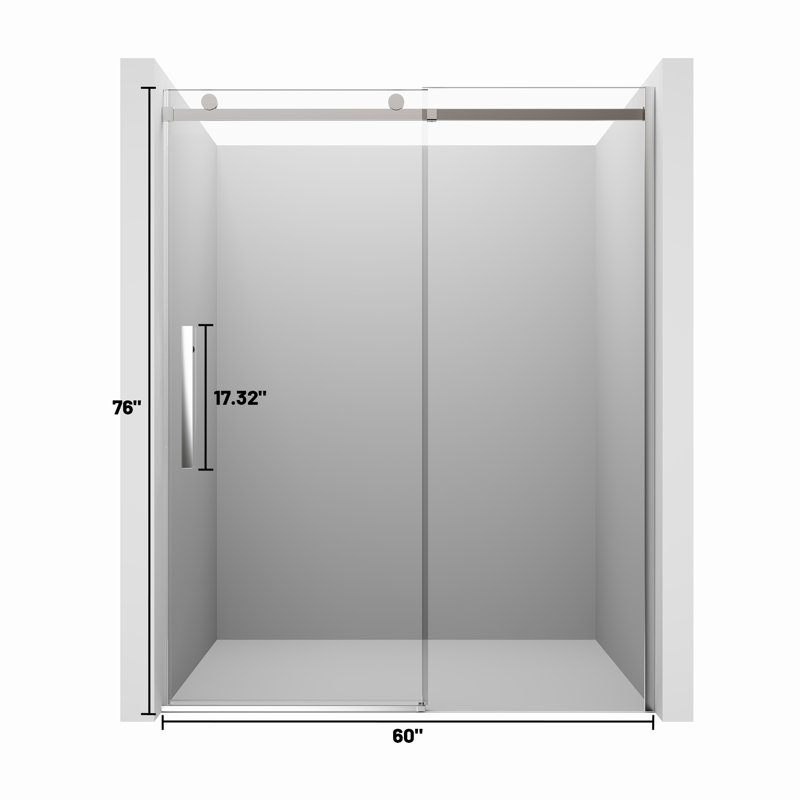Porte de douche coulissante simple sans cadre réversible de 56 à 60 po x H 76 po avec verre trempé transparent de 3/8 po