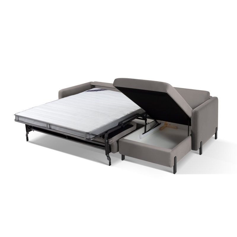 Bejna 3 Seater Velvet Sofa Bed, 80cm H x 170cm W x 260cm D, Right Hand Facing, Grey