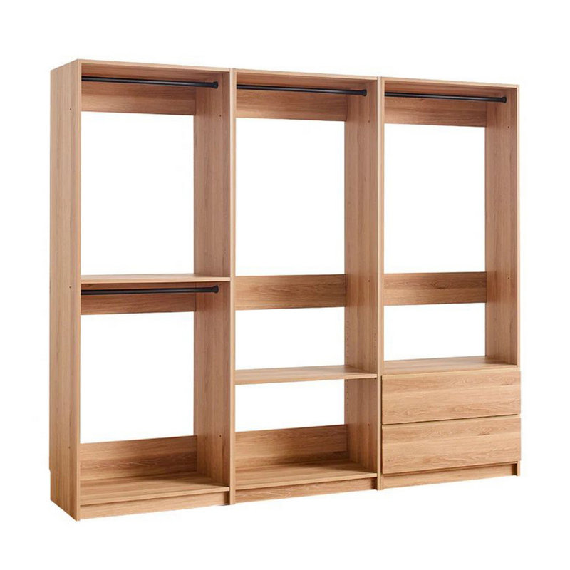 Dee Modular Closet System, 4 Clothing Racks, 2 Drawers, Wood, Oak Brown