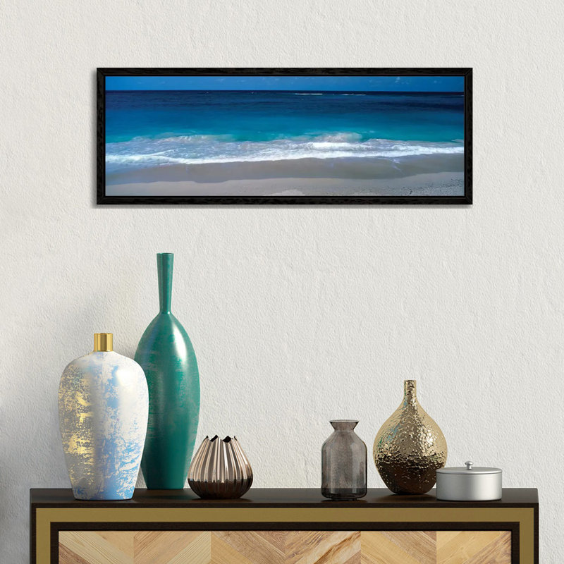 Waters Edge Barbados Caribbean - Wrapped Canvas Panoramic Print, 30.48 cm H x 91.44 cm W, Black Floater Framed