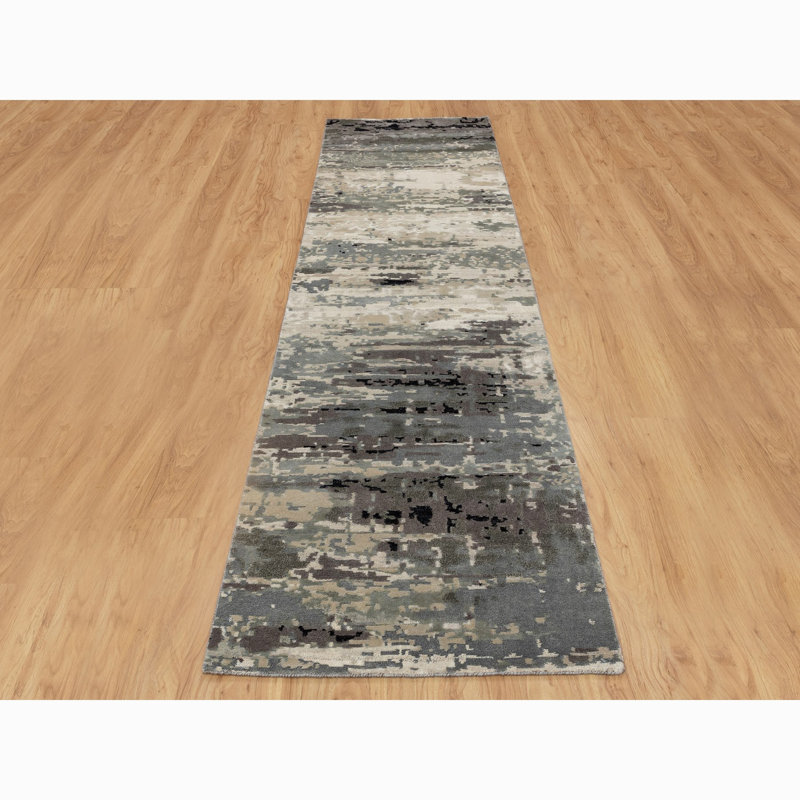 Tapis de couloir gris noué à la main One Age of One-of-a-Kind 2 pi 8 po x 10 pi 3 po Feior