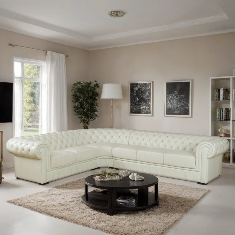 Canapé modulaire 3 pièces Calletana, Cuir véritable beige