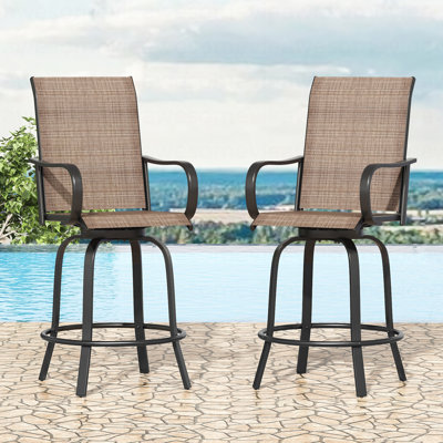 Ensemble de 2 tabourets de patio, tabourets de bar pivotants pour l'extérieur avec tissu en polyester enduit de PVC, chaise d'extérieur pivotante à 360 °, utilisation tout temps, tabourets ergonomiques à hauteur de bar confortable pour l'extérieur