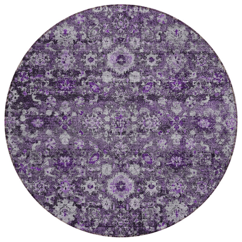 Tapis rond lavable oriental 8 'Lilac and Lavender