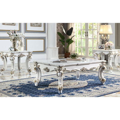 Table basse classique avec perles décoratives et volutes décoratives - Rehausse l'attrait visuel de l'ambiance complexe des pieds