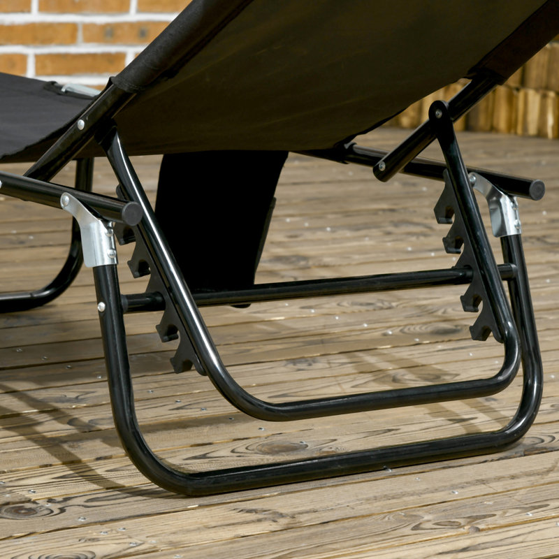 Chaise longue de plage pour la piscine - Chaise longue pliante avec parasol, dossier inclinable, chaises longues en acier inclinable, pliable, construction brun clair, patio