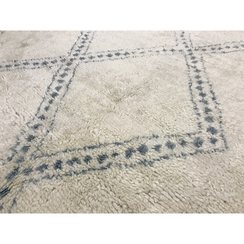 Tapis ivoire et bleu noué à la main de haute qualité, Rectangle 8 pi x 10 pi