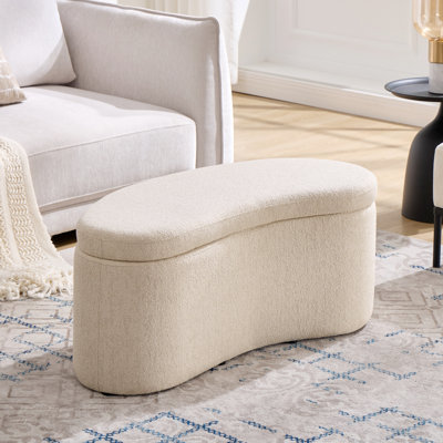 Hygge 39.4" W Beige Upholstered Curved Crescent Storage Bench