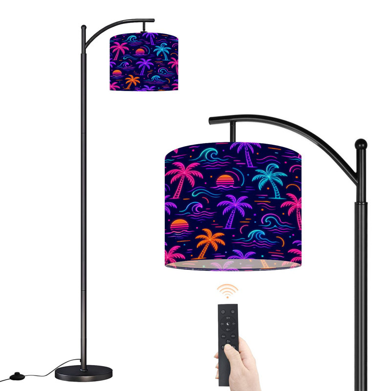 Lampe sur pied à arc avec abat-jour réglable Neon Sunset Road Palm Trees