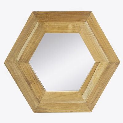 18.5" X 18.5" Hexagon Mirror With Natural Wood Frame, Wall Decor
