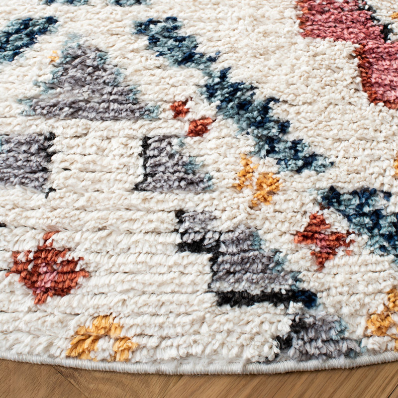 Hand-Knotted Gray Diamond Pattern Round Synthetic Rug