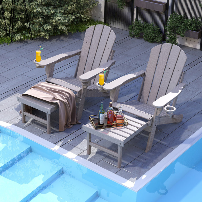 Ensemble de 2 chaises Adirondack pliantes avec repose-pieds et repose-gobelets, Beige
