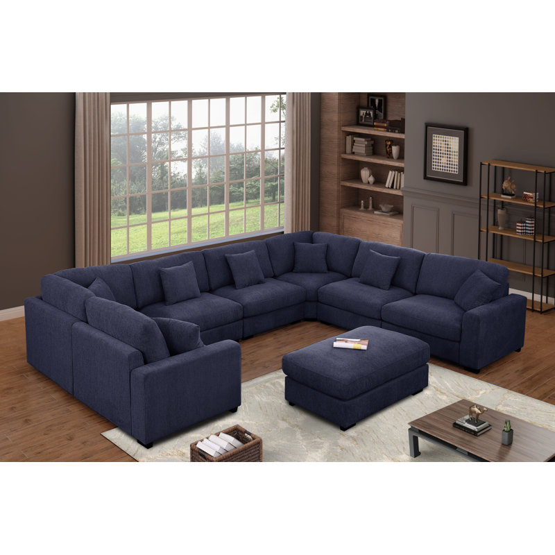 Chenille Modular 11-piece Large Corner Sectional , Khailey Blue Polyester