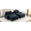 Chenille bleue 111 po, conception à double coussin, deux ports, porte-gobelets et repose-pieds amovibles pour un salon, un coussin,