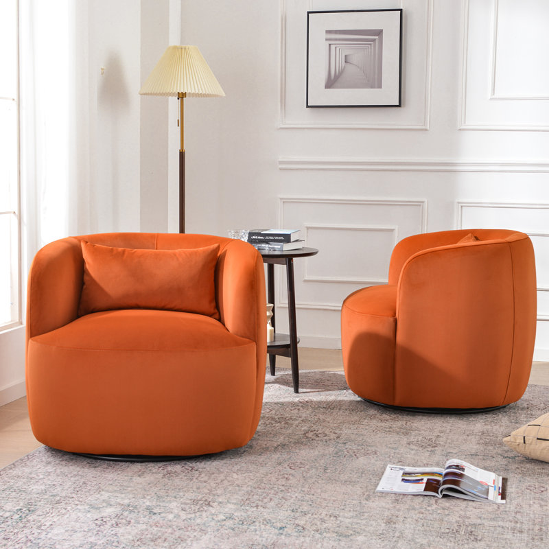 34" Wide Velvet Upholstered Swivel Armchair (set Of 2), Rust