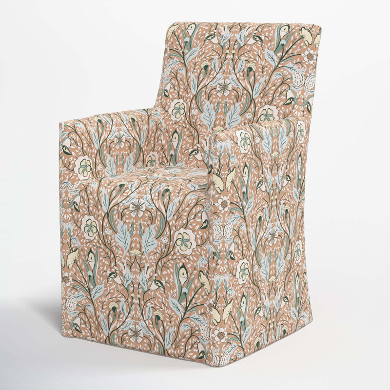 Silvia 20'' H Cotton Upholstered Armchair, Morris Botanical Peach