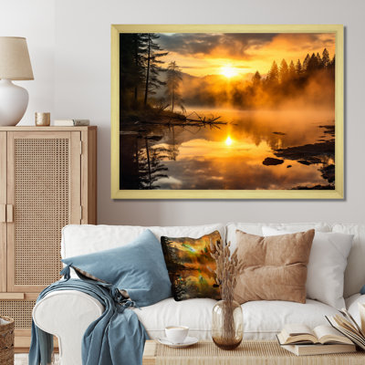 «Misty Morning Over The River with Golden Sunrise», reproduction sur toile