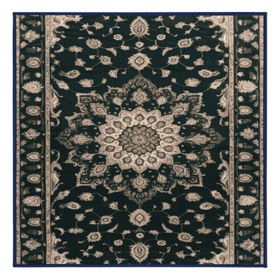 Tapis bleu Tabriz lavable à la machine