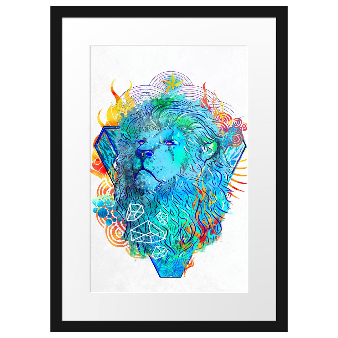 Gerahmtes Poster Lion Fire White