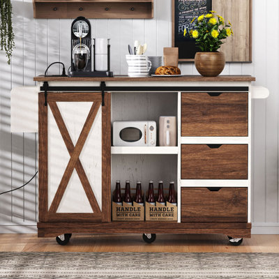 55.5'' Farmhouse Kitchen Island With Drop Leaf, Storage, Power Outlet & Wheels - Ideal For Home, Kitchen & Dining Room?