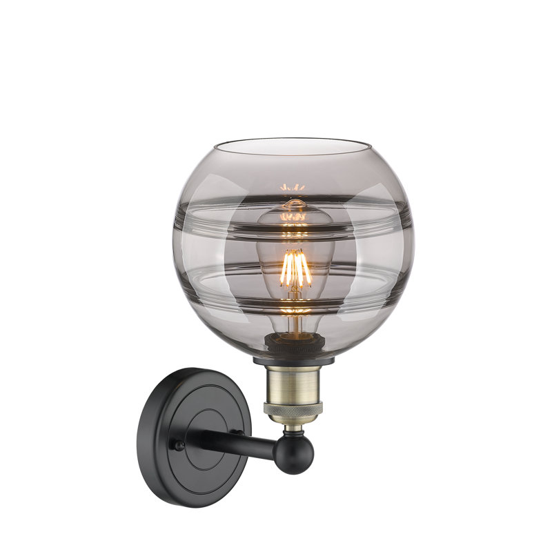 Bienes Steel Armed Sconce, Light Smoke, 12.13" H x 8" W x 8.5" D, Black Antique Brass
