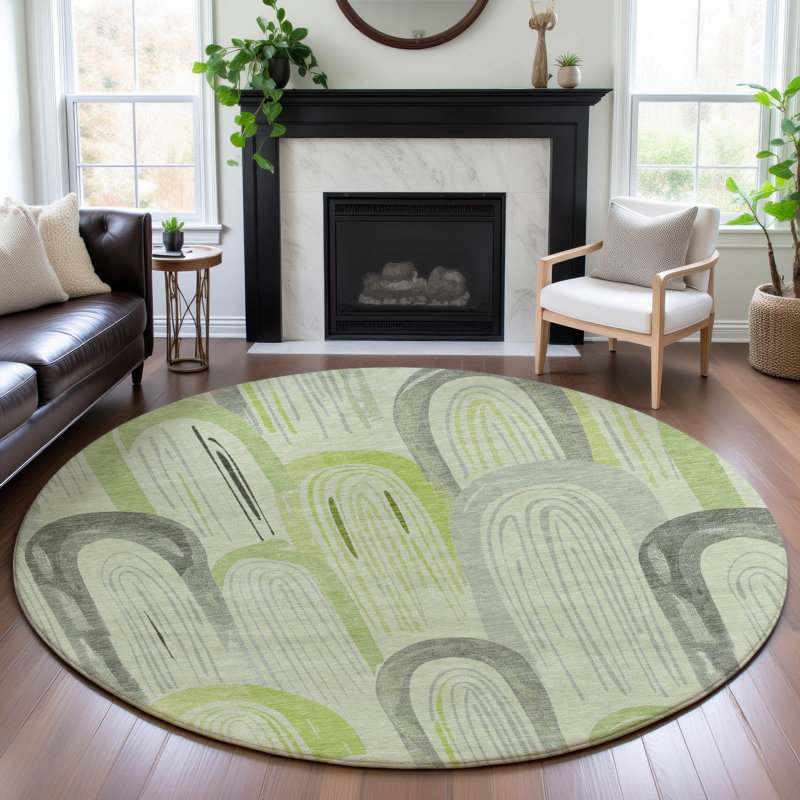 Premium Machine Washable Harjo AMF1588 Geometric Rug, Round 8'