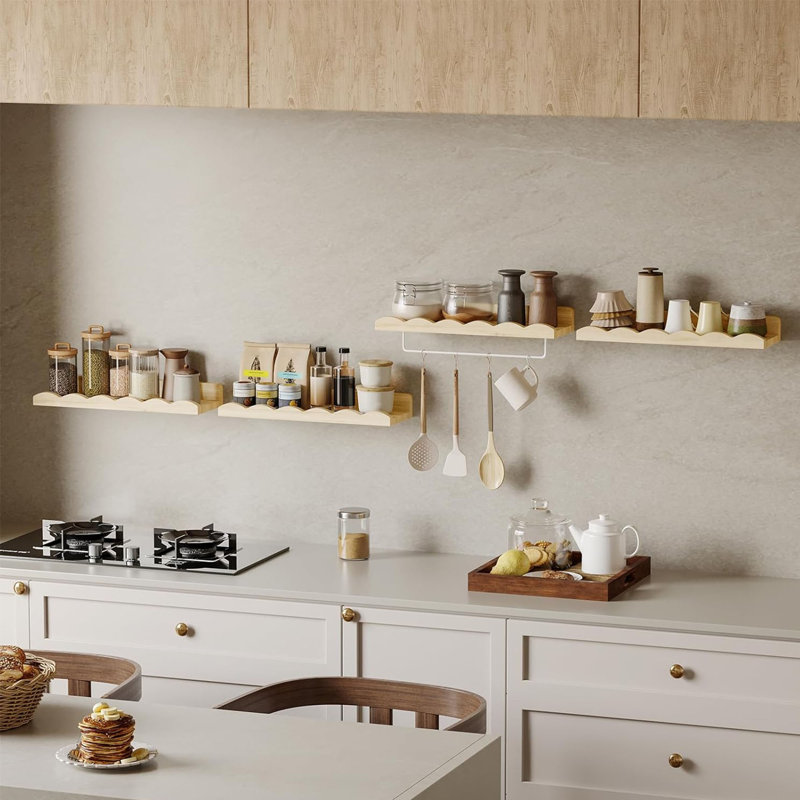 4 tablettes flottantes en bois naturel