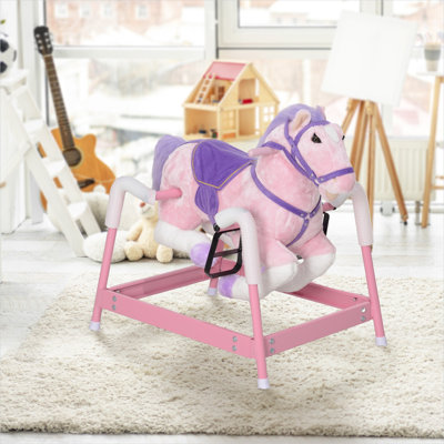 Chevaux à bascule et animaux avec plastique rose et polyester, 11,1 po x 8,1 po x 11,6 po