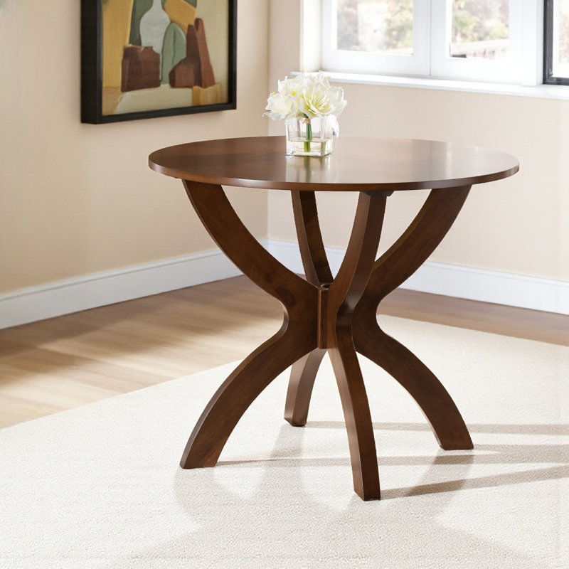 Round Solid Wood Base Dining Table, Walnut