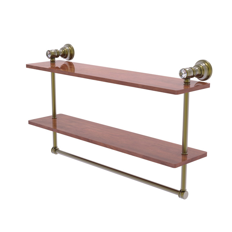 Étagère murale double en cristal Freyja, H 5,6 po x l 22 po x P 12,8 po, Laiton antique