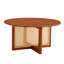 Table basse ronde en bois massif avec incrustation de rotin - Table de salon Mid-Century