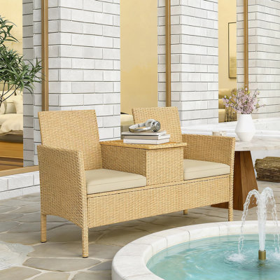 Causeuse d'extérieur avec table de rangement rabattable