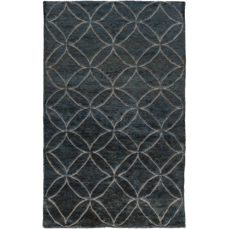 Tapis bleu ciel/mousse en ciel touffeté à la main Helston, Rectangle 2 pi x 3 pi
