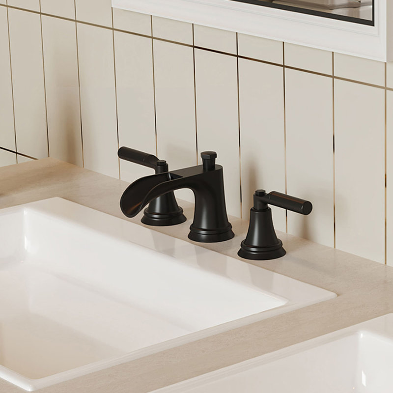 8 Inch Widespread Bathroom Faucet With Drain Assembly 3 Hole Waterfall Bathroom Sink Faucets Brass Two Handle Bathroom Vanity Taps