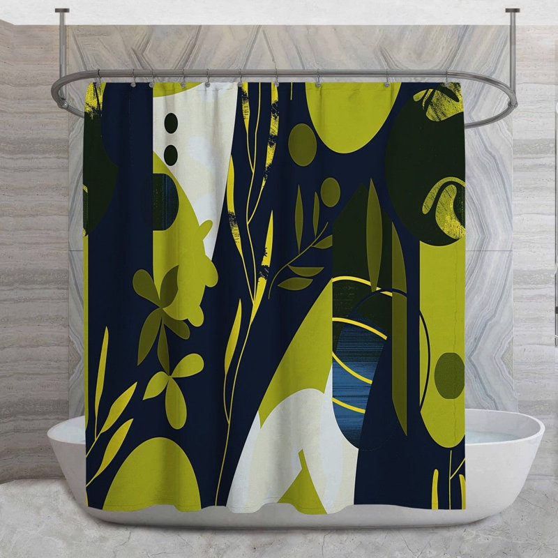 Rideau de douche botanique - décor de salle de bain feuillage 14131, H 93 po x l 70 po