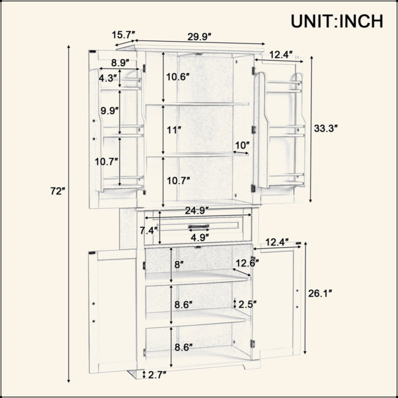 Armoire de rangement de salle de bain avec portes et tiroir, plusieurs espaces de rangement, tablette réglable, Gris