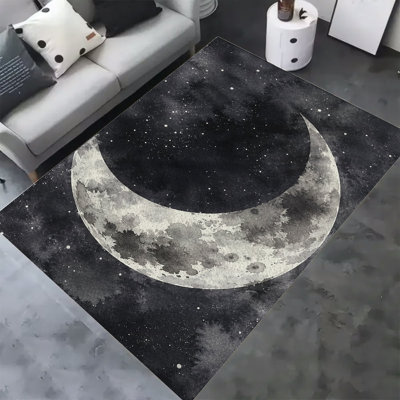 Silver Moon With Stars Soft Fluffy Velvet Area Rug for Living Room Bedroom, Non-Slip Washable Carpet, Chic Minimalist Home Decor 8.2x11.48ft