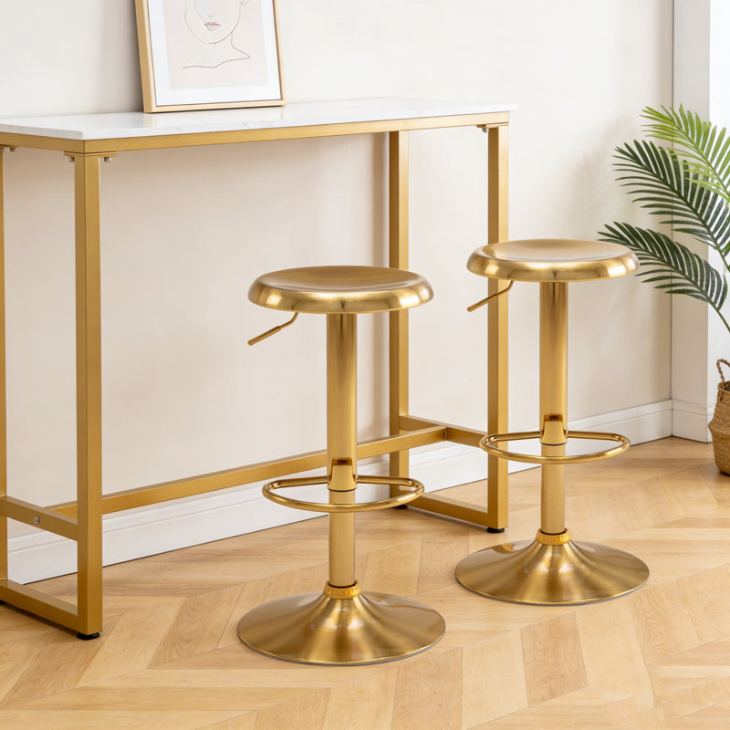 Juddson Adjustable Bar Stools Set of 2, Swivel Round Metal Airlift Barstools, Backless Counter Height Bar Chairs for Kitchen Dining Room Pub Cafe