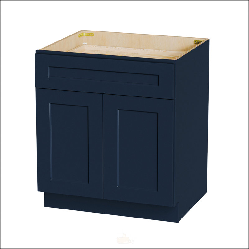 Armoire de base bleu marine Shaker avec porte et tiroir à fermeture en douceur, unité en bois massif compact pour la cuisine et la salle de bain