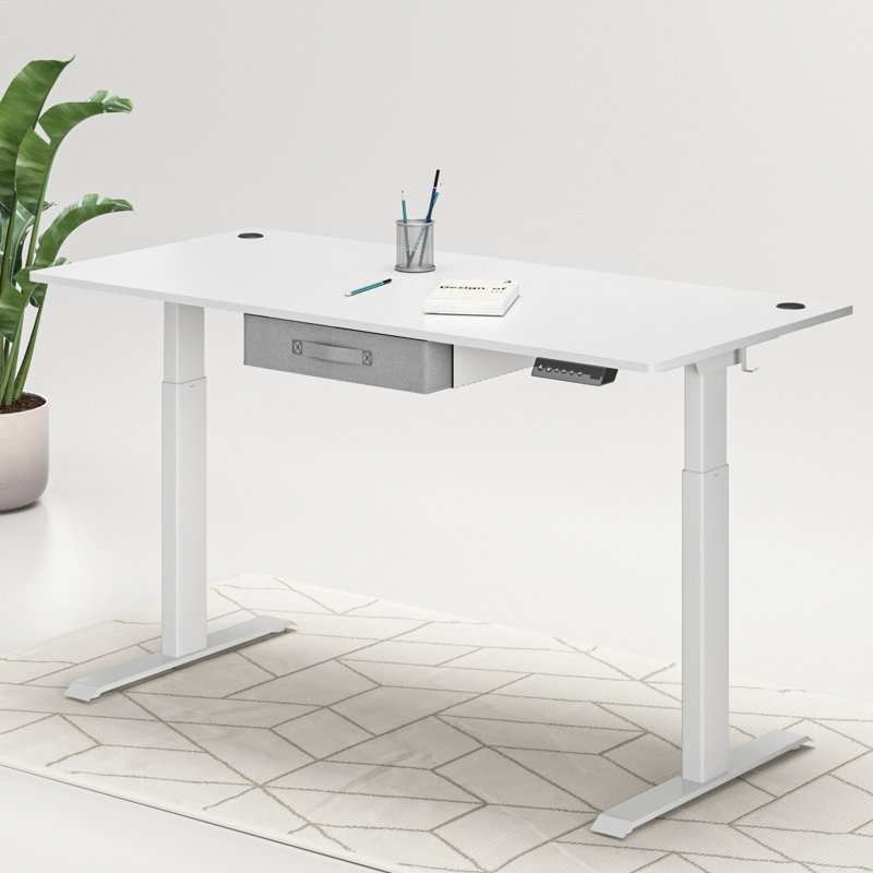 Bureau debout à hauteur ajustable avec tiroir, Blanc / blanc, H 27,7 po x l 63 po x P 24 po