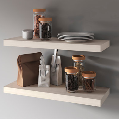 Belville Floating Shelves, 2 Shelves, 1.50" H, White Washed Oak - Living Room