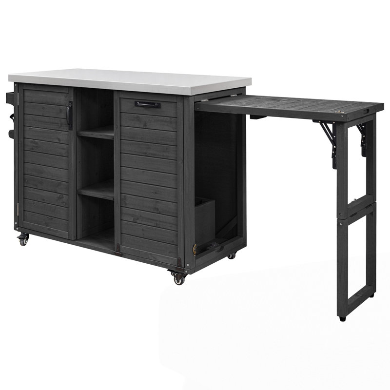 Îlot de cuisine 78,3 "avec table de barbecue pliable, Noir