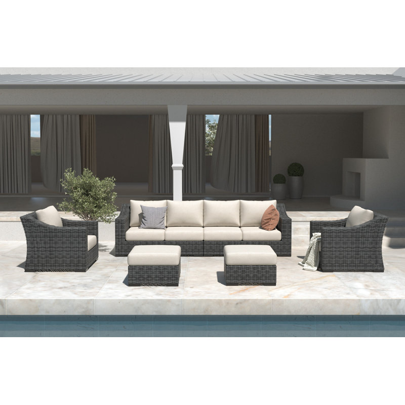 Eloisa Wicker 8 - Person Patio Conversation Sets with Cushions, Gray