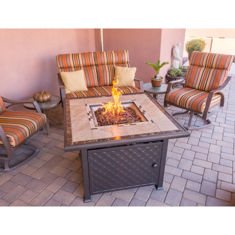 Stoke Square Steel Propane Smokeless Fire Pit Table with Lid