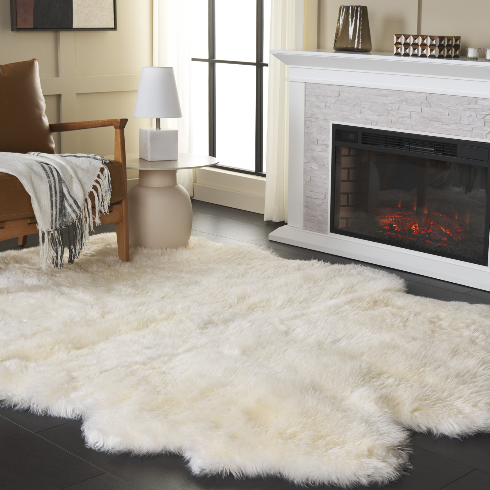 Mera Sheepskin Natural Rug, Rectangle 5'5" x 7'7"