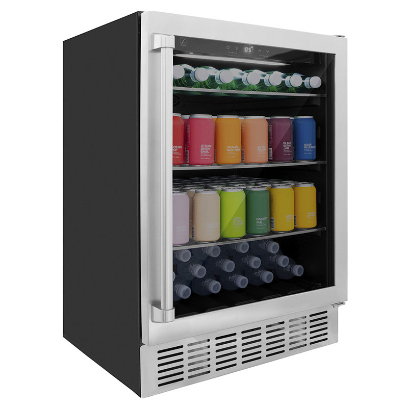 ZLINE 24" Monument Autograph Edition 154 Can Beverage Fridge in Stainless Steel, Champagne Bronze