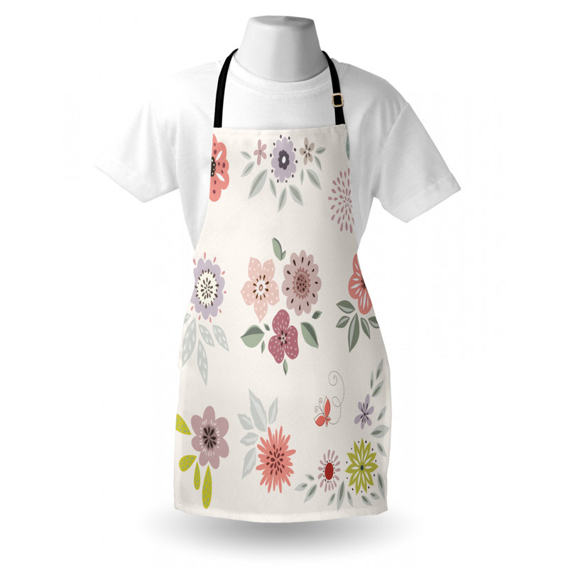 Feuilles de fleurs et tablier papillons