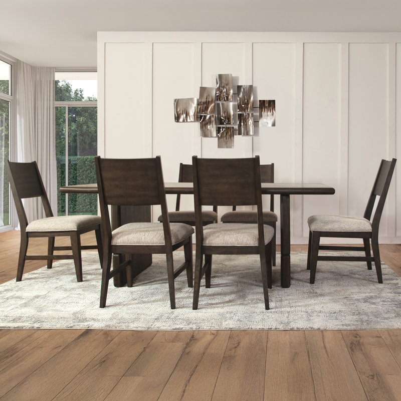 Norvell Solid Wood Dining Table Set, 7 Pieces: Table, 6 Chairs