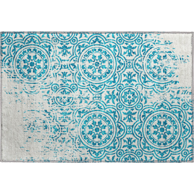 Premium Machine Washable Prisco Teal Rug
