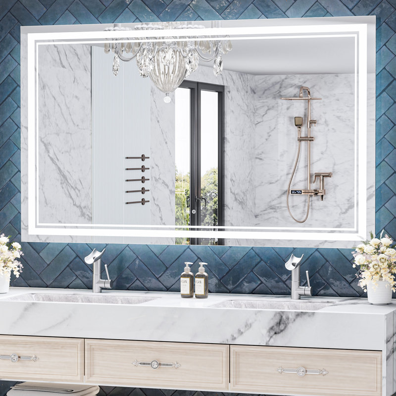 Miroir de salle de bain avec éclairage à DEL à intensité variable et miroir antibuée 3 couleurs Johnn, 36 po x 60 po